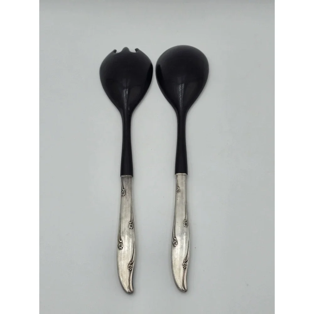 Oneida‎ Community Silver Flower Silverplate Salad Serving Set Spoon Fork Vintage